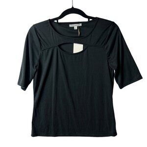Green envelope short sleeve black keyhole top women’s size medium NWT